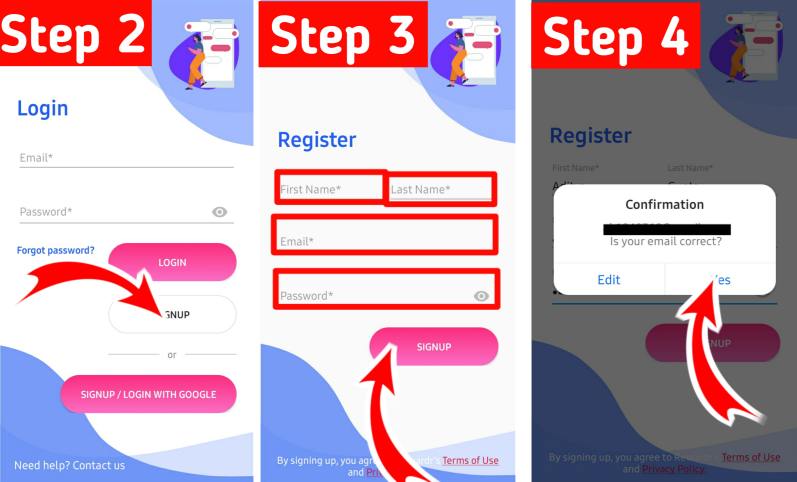 Rewardr app signup process